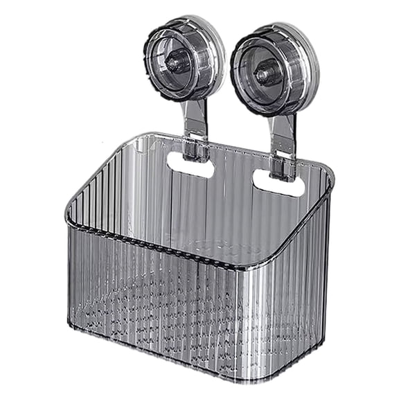 Suction Cup Wall Storage Box, Drill-Free Bathroom Organizer, Clear Draining Shower Caddy, Removable Wall Mount Rack for Bathroom and Kitchen Storage, Large Capacity Reusable Holder, Single Piece