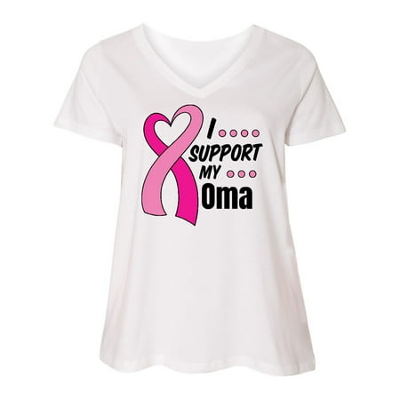 

Inktastic Breast Cancer Awareness I Support My Oma with Pink Ribbon Women s Plus Size V-Neck