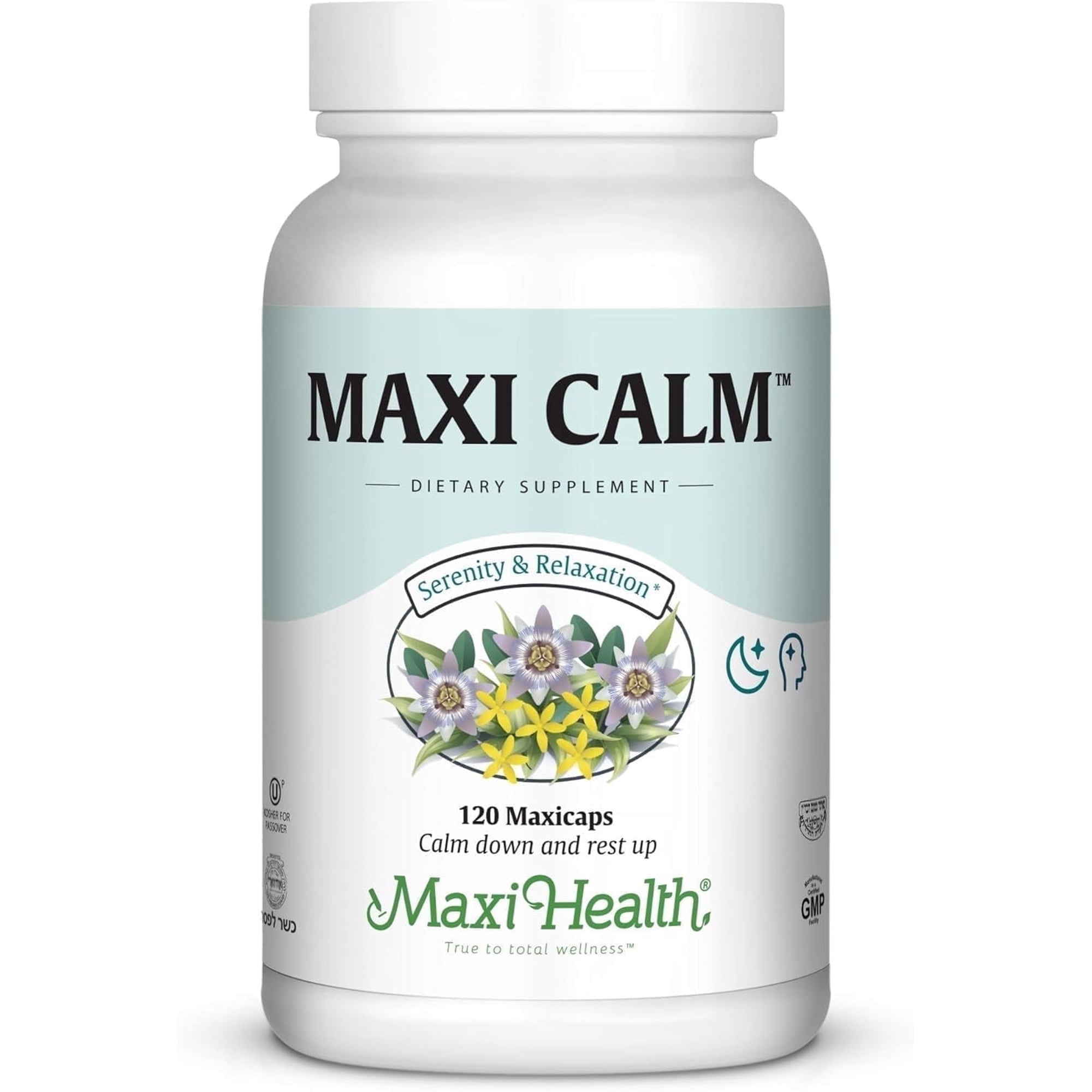 Maxi Health Calm Serenity with Ashwagandha & Valerian Root – Stress & Sleep Support Herbal Supplement for Adult Men & Women, 120 Capsules