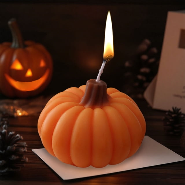 Vela Aromática de Calabaza para Halloween | Vela Artesanal de Calabaza Simulada | Aromaterapia Ambiental | Cera de Naranja | 7 X 6,5 Cm | 1 Unidad | 120 G