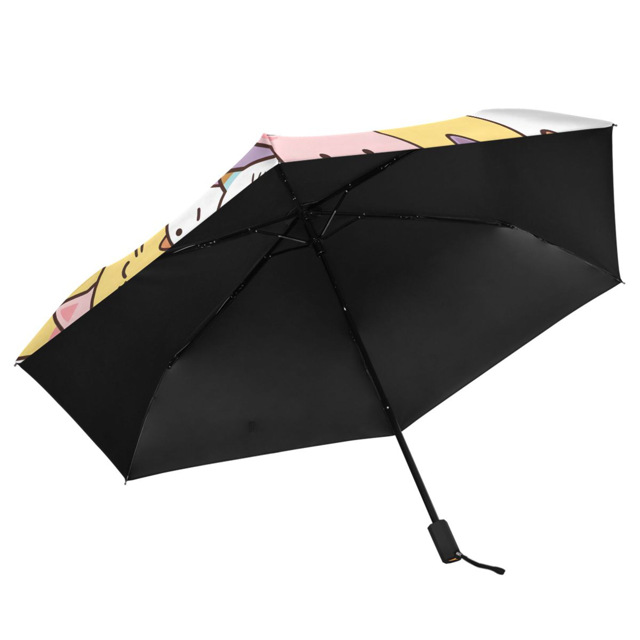 Cute Cartoon Cat Faces All Weather Umbrella Triple Folding Parasol 6 Ribs UV Protection Portable