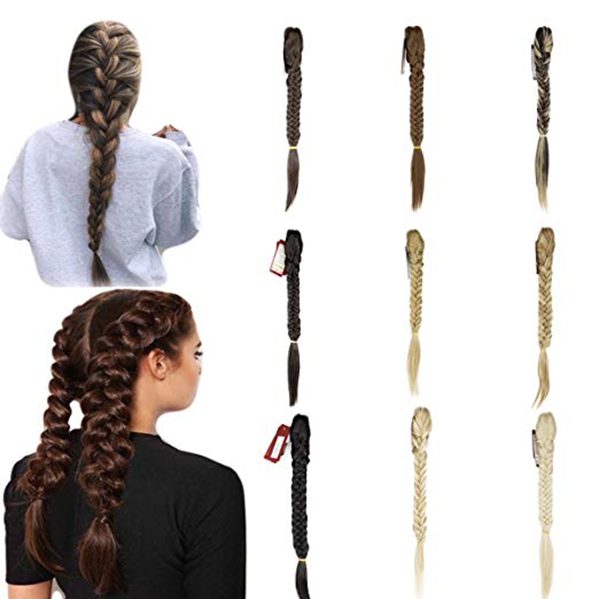 LELINTA Womens Long Straight Fishtail Braids Hair Extension Ponytail  Hairpieces with a Jaw/Claw Clip 