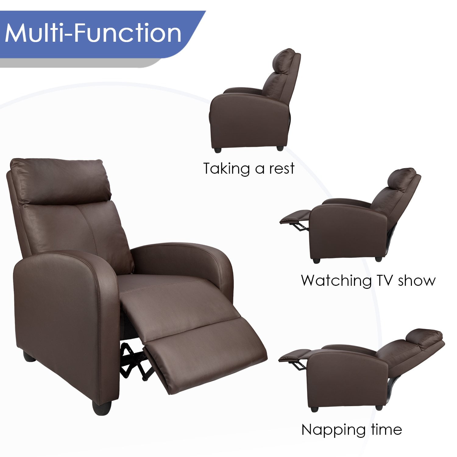 Walnew Single Recliner Thick Padded Push Back Recliner with Faux Leather, Brown
