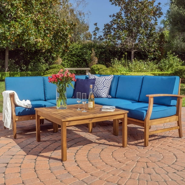 Perla Wooden 6 Piece Patio Sectional Sofa Set Walmart Com Walmart Com