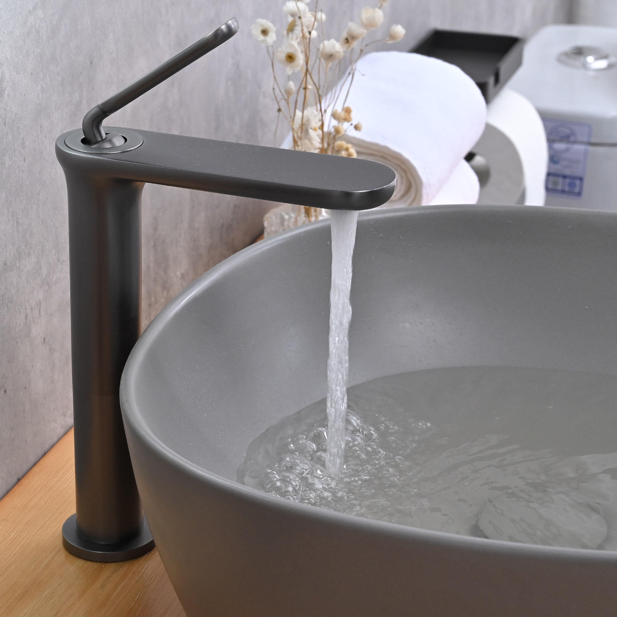 Aquaterior Single Handle Bathroom Vessel Sink Faucet Rv Lavatory Vanity Sink Mixer Tap Grey (CUPC NSF CEC)