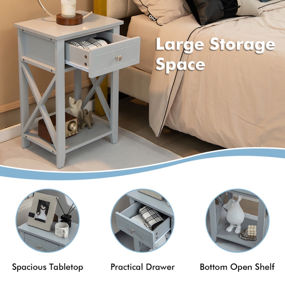Finihen End Table, Sofa Side End Table with Drawer and Shelf, for Living Room, Bedroom, Gray Finihen End Table, Sofa Side End Table with Drawer and Shelf, for Living Room, Bedroom, Gray