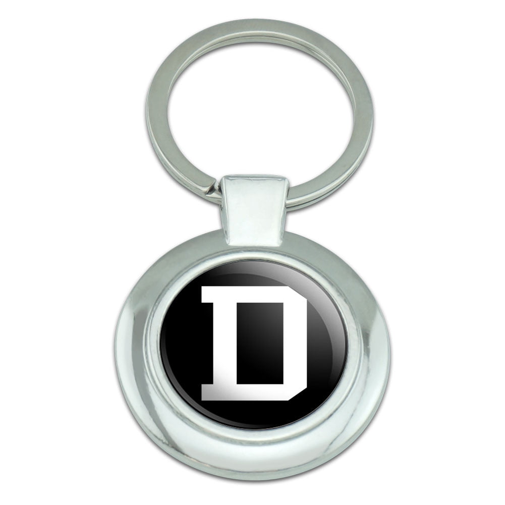 Letter P Floral Monogram Initial Classy Round Chrome Plated Metal Keychain 