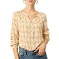 thumbnail image 1 of Unique Bargains Blouse Ample à Carreaux pour Femmes, Col Fendu, Manches Longues, 1 of 6
