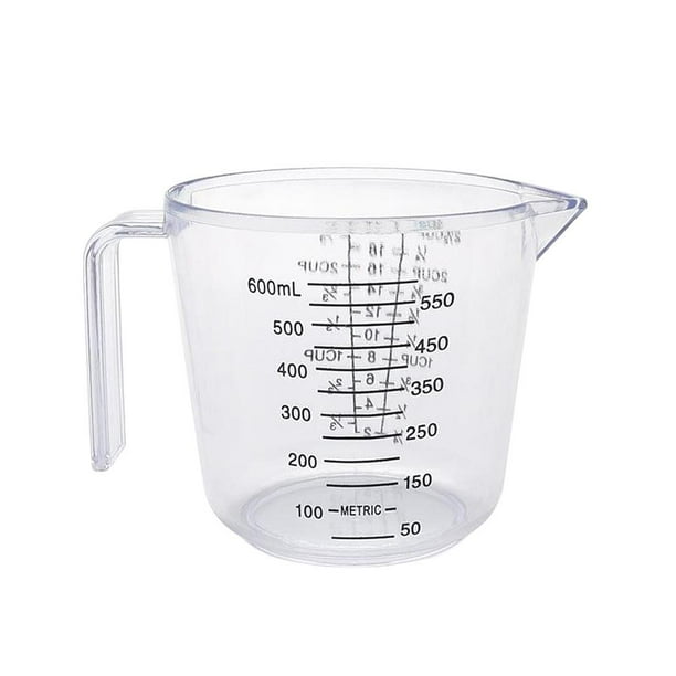 Jarra medidora transparente con asa y pico para medir azúcar, leche y líquidos. 600 ml
