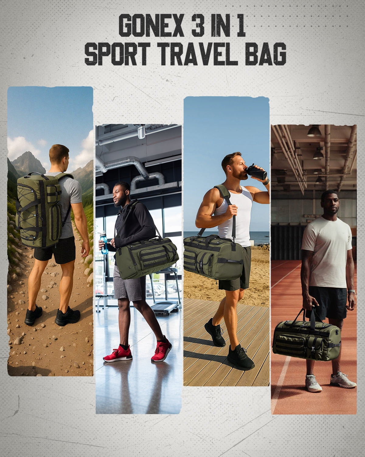 Gonex 45L Travel Duffel Bag for Men, 3 in 1 Gym Bag Backpack with Shoes Compartment for Sports Weekender Workout