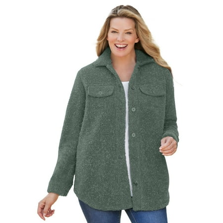 Woman Within Women's Plus Size Berber Button-front Jacket Color: Pine Size: 30
