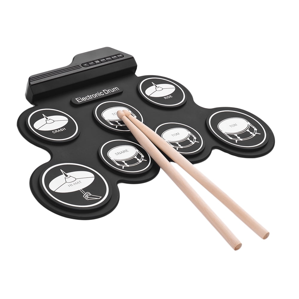 Carevas Compact Size USB Roll-Up Silicon Drum Set Digital Electronic Drum Kit 7 Drum Pads with Drumsticks Foot Pedals for Beginners