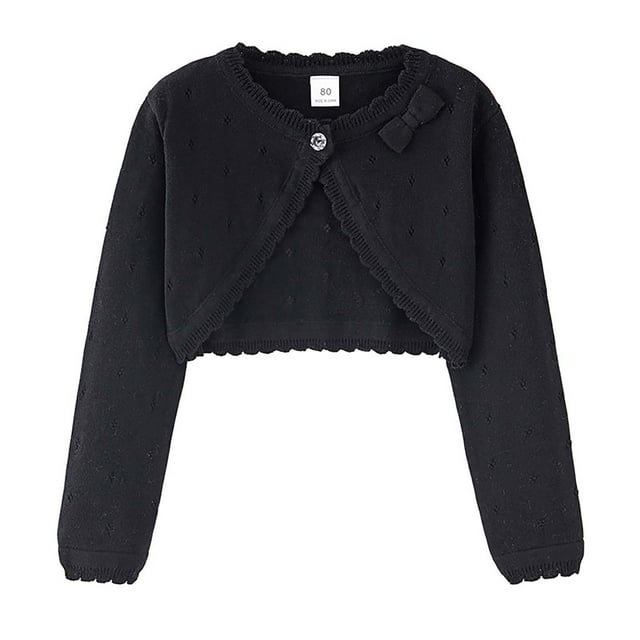 Besolor Cardigan Tricoté pour Filles Manches Longues Fermeture à Boutons Mignon Nœud devant Hauts Courts Robe Cover Ups
