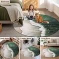 thumbnail image 6 of Dark Green Round Living Room Rugs 3.3 ft, Ocean Wave Beach Scenery Modern Art Washable Area Rug with Non-Slip Sturdy Edge Binding Round Front Door Mat Floor Carpet for Entryway, 6 of 9
