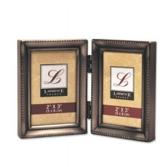 Lawrence Frames  Lawrence Frames Antique Pewter Hinged Double 2x3 Picture Frame - Beaded Edge Design