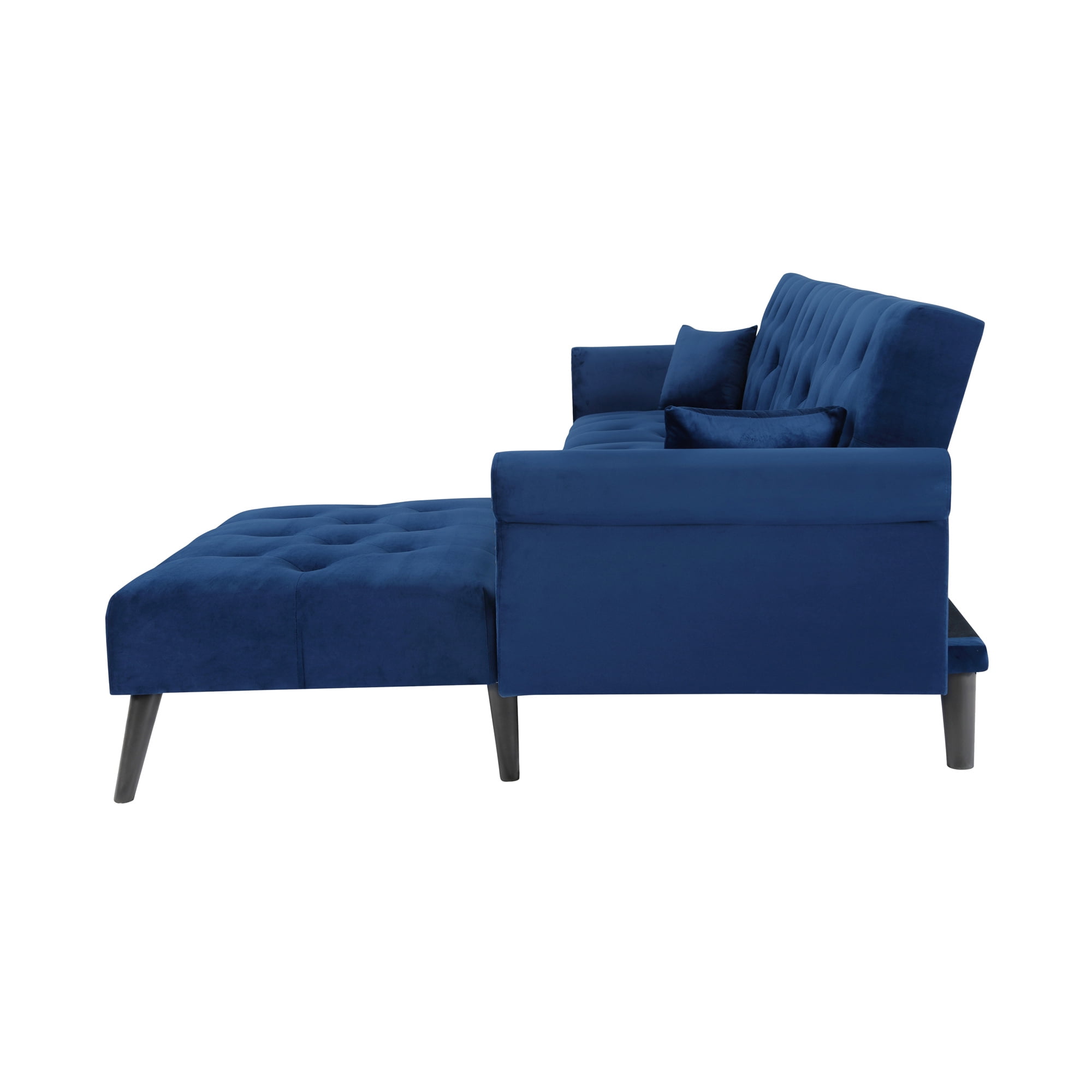 Aukfa 115" Velvet Sectional Sleeper Sofa for Living Room, Convertible Sofa Bed Queen, Blue