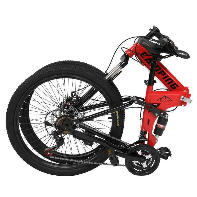 Camping Survivals 26 Inch 21 Speed Folding Mountain Bike Red