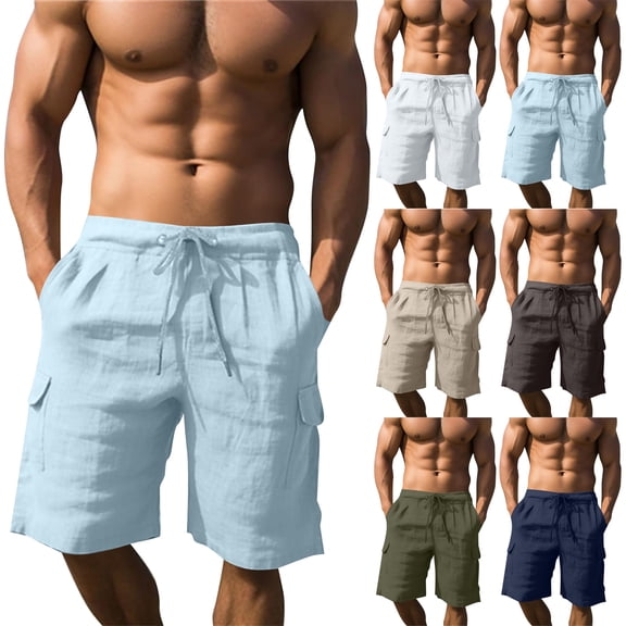 Nestiefly Mens Linen Cargo Shorts Summer Casual Loose Elastic Waist Drawstring Lightweight Beach Vacation Shorts with Pockets Army Green M