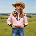 thumbnail image 2 of Western Cowboy Shirts for Women Cowgirl Floral Embroidery Long Sleeve Button Down Shirt Spring Fall Snap Pink Tops XXL, 2 of 4