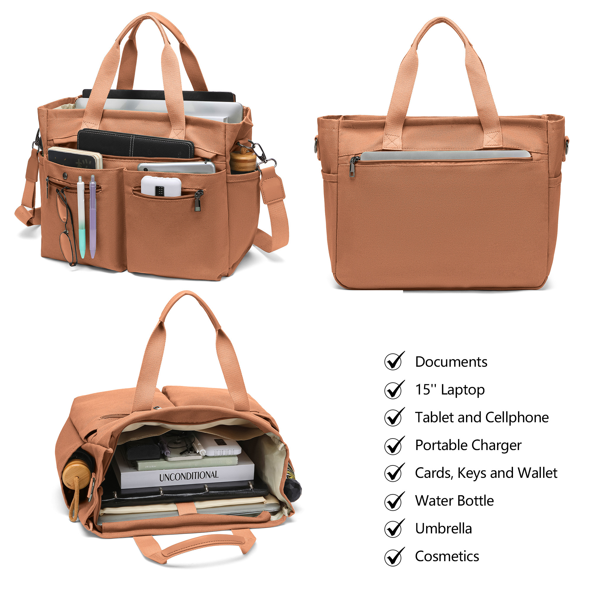 2pcs/Set Large Canvas Tote Bags for Women – Laptop-Friendly Work Totes with Crossbody/Shoulder Straps | Ideal for Travel, Gym & Daily Use