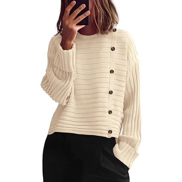 Suéter PRETTYGARDEN de Manga Larga con Cuello Redondo y Botones Beige Talle S