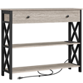 thumbnail image 1 of Fullfurnique Vintage Wooden Console Table with Power Outlet and 1 Drawer, Gray, 1 of 8