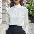 thumbnail image 4 of YueHuiYing Women's Stannd-up CollarCasual Blouses Business Work Tops Long Sleeve Neck Pleated Shirts Fall Tops, 4 of 8