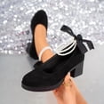 thumbnail image 6 of SCHUHLAND Retro Black Suede Mary Jane Pumps for Women, Round Toe, Medium Square Heel, Elegant Pearl Chain Dress Shoes, 6 of 16