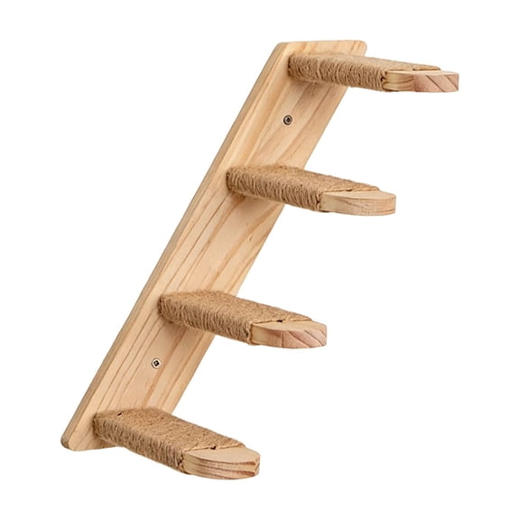 Wall Mounted Wooden Cat Furniture with Canvas Cat Bed, Wood Cat Shelf and Sisal Rope Cat Scratcher, Space Saving Climbing Toy for Indoor Cats