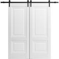 thumbnail image 1 of Sturdy Double Barn Door 36 x 80 inches with | Lucia 8831 White Silk | 13FT Rail Hangers Heavy Set | Solid Panel Interior Doors, 1 of 5