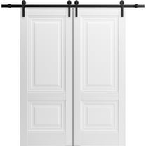Sturdy Double Barn Door 48 x 80 inches with | Lucia 8831 White Silk | 13FT Rail Hangers Heavy Set | Solid Panel Interior Doors