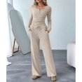 thumbnail image 5 of Women'S 2 Piece Matching Lounge Sets Fall Outfits Henley Neck Sweater Top Wide Leg Pants Sweat Suits M, 5 of 9