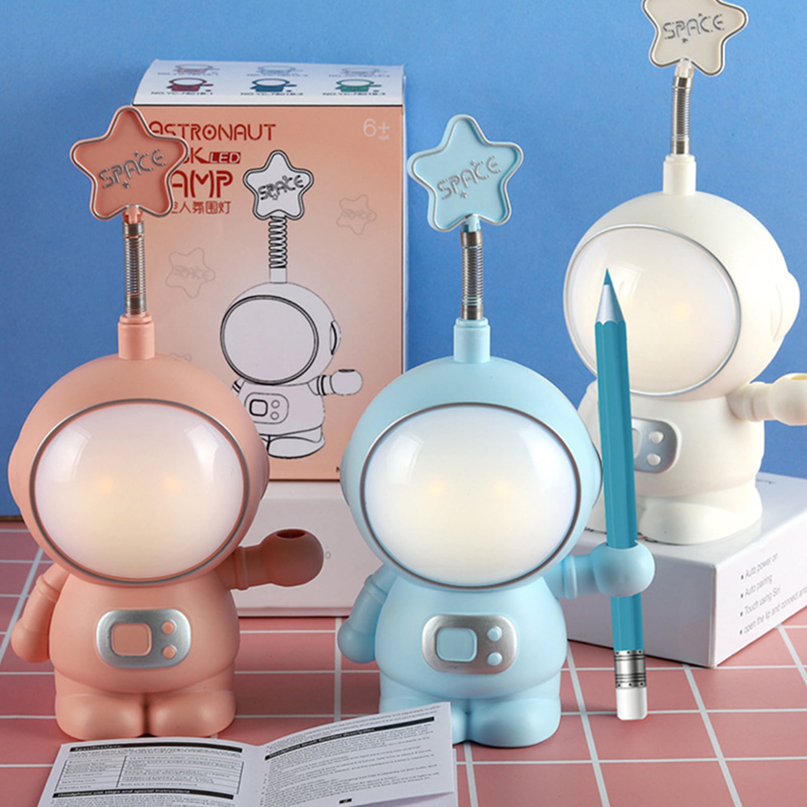Astronaut LED Night Light With Pencil Sharpener Pen Holder Star Design  Reading Lights Book Lamp For Students Kids Birthday Gifts 