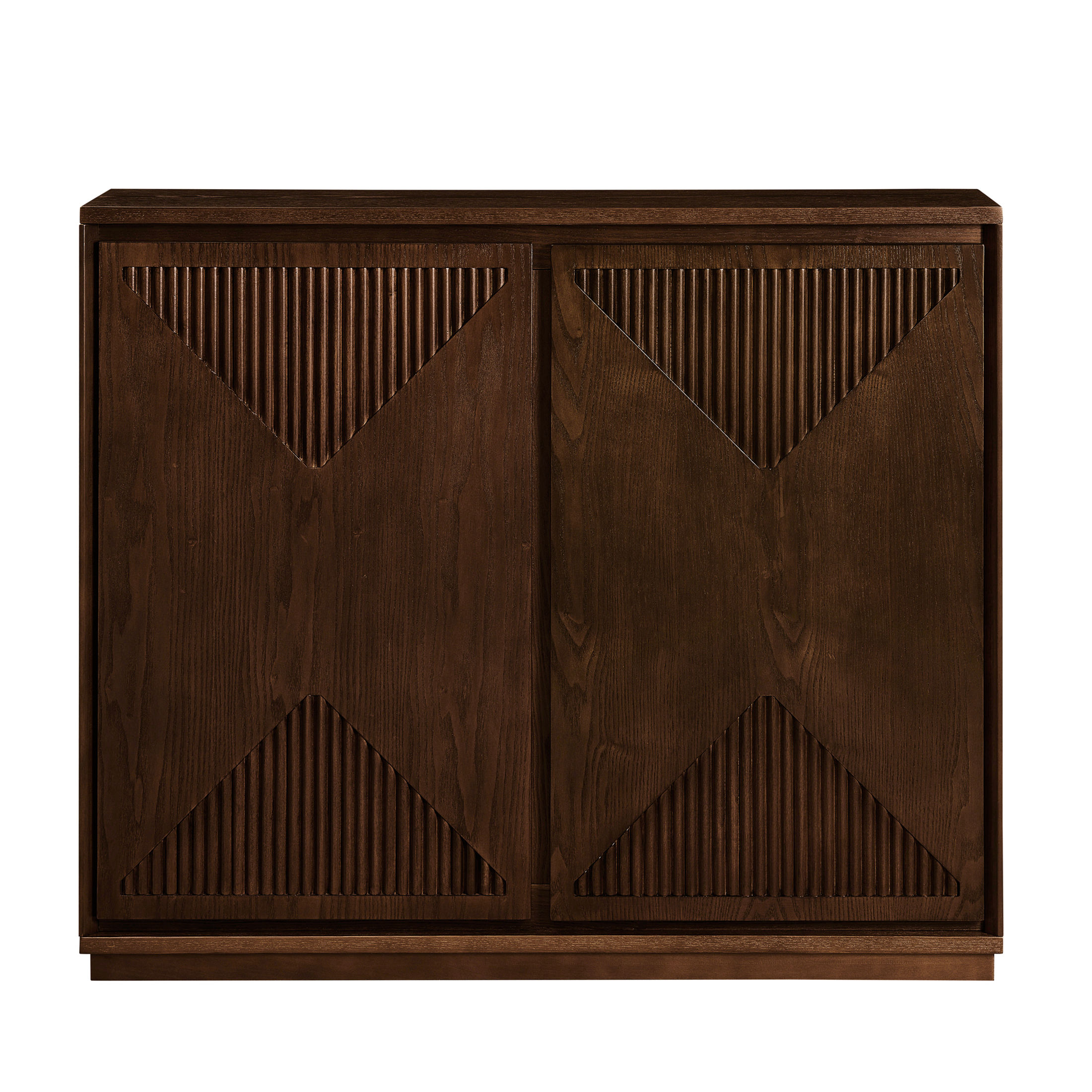 GDF Studio 39" Mid Century Modern V-Shaped Fluted Sideboard Cabinet with Outlet Holes, Dark Walnut