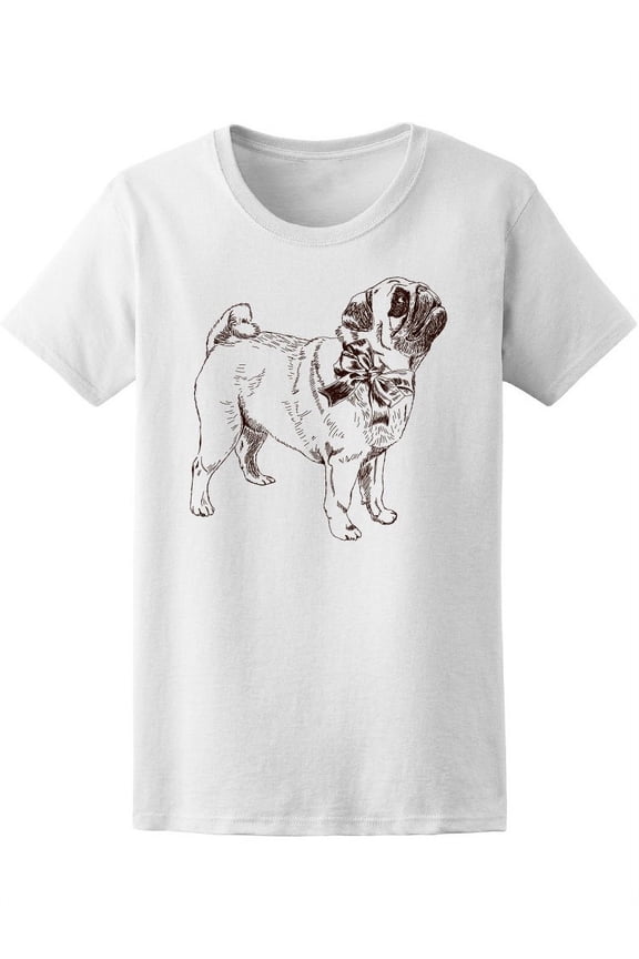 Cute Vintage Pug Dog Sketch T-Shirt Women -Image by Shutterstock, Female Medium