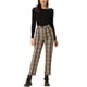 thumbnail image 2 of Pantalones de trabajo de cuadros recortados para mujer INSPIRE CHIC, con botones, talla XL, marrón oscuro, 2 of 6