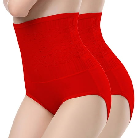 TEVEQ Body Shaper Body Shaper Tummy Control 2Pc Womens High Waist Shapewear Panties Butt Lifter Body Shaper Panty Ladies Slim Waist Trainer Pants Red + L