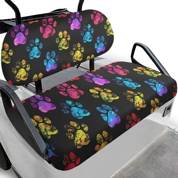 HUIACONG Rainbow Paw Print Golf Cart Seat Covers Washable for EZGO Club Car Seats, Interior Protection Soft Golf Cart Seat Covers 2 Piece Machine Washable
