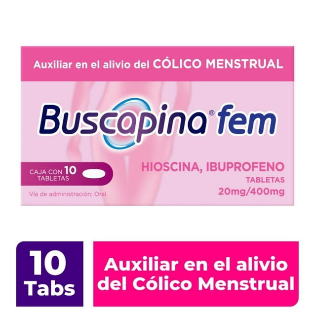 Buscapina Fem Auxiliar en el Alivio del Cólico Menstrual 10 tabletas. Con Hioscina e Ibuprofeno.