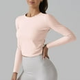 thumbnail image 5 of Diufon Womens Yoga Tops Fall Casual Solid Color Crop Tops Round Neck Long Sleeve Blouses, 5 of 7