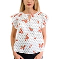 thumbnail image 3 of Cherries & Polka Dots Top - Keyhole Neck w Flutter Sleeves - Retro Style - Size Small, 3 of 4