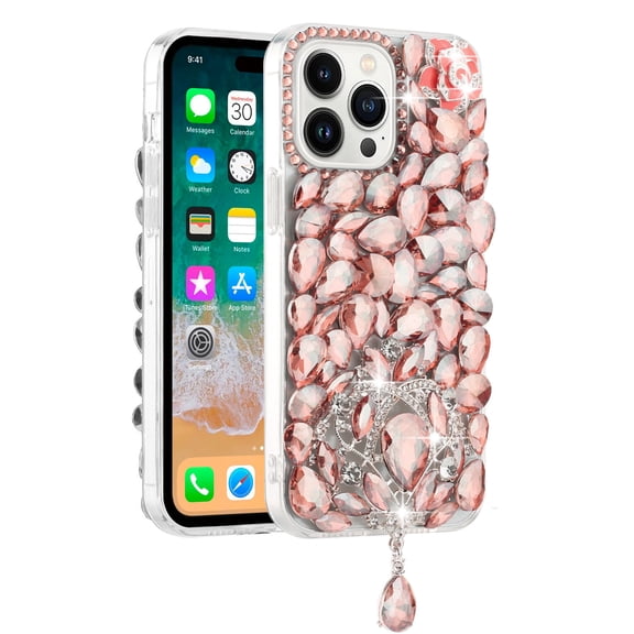 Xpm Compatible with Apple iPhone 13 Pro Max (6.7") Bling Crystal 3D Full Diamonds Jewelry Luxury Sparkle Rhinestone Glitter Hybrid [ Pink ]