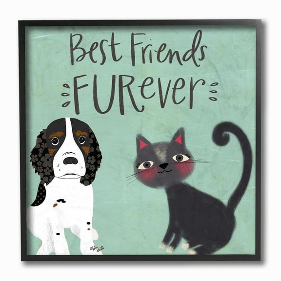The Stupell Home Decor Collection Blue Best Friends Furever Dog And Cat Illustration Framed Giclee Texturized Art, 12 x 12