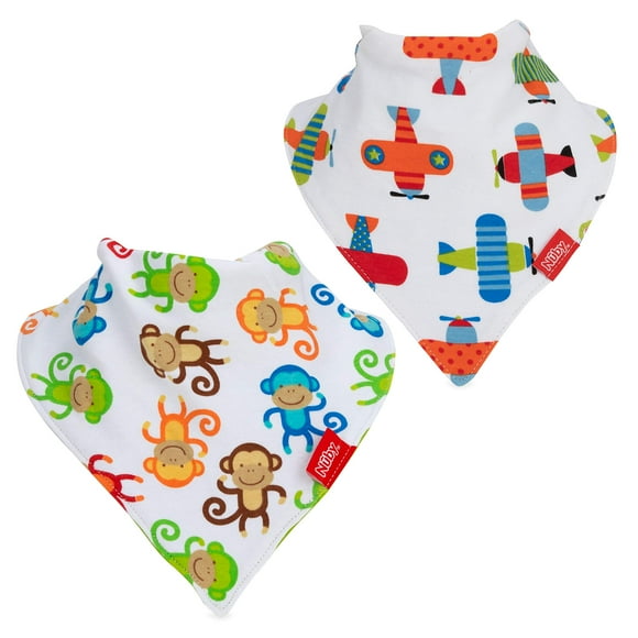 Nuby 2-pk Bavoirs Bandana Attrape-Dribble, Bavoir Super Absorbant avec Encolure Douce et Confortable, Garçon