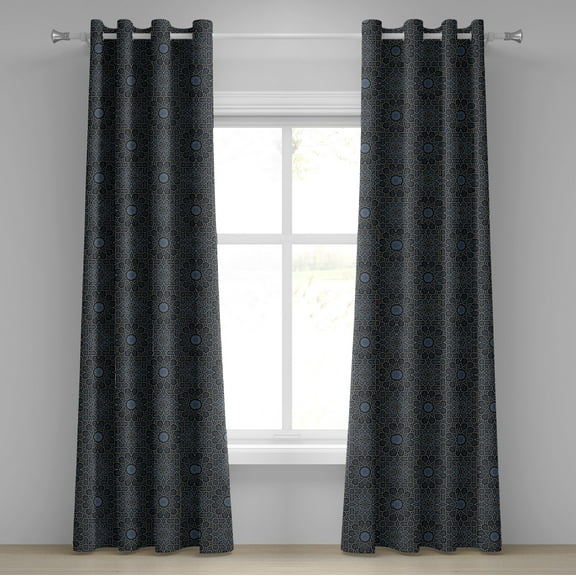 Ambesonne Moroccan Grommet Curtain, Geometric Star Royal, 50" x 108", Black Cream Blue