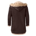 thumbnail image 4 of Men's Shearling Leather Jacket Suede Sherpa Lined Fleece Winter Pea Coat Faux Fur Vintage Button Down Long Trench Coat, 4 of 4