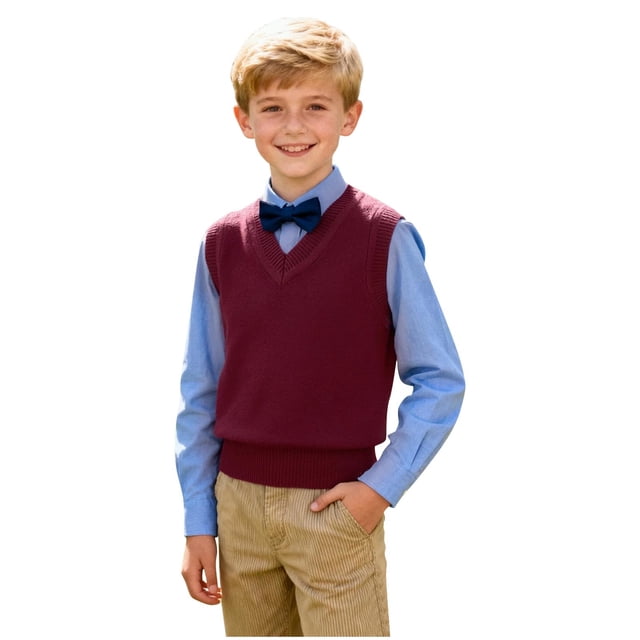 Camiseta sin mangas con cuello en V para niños y niñas, temporada, color liso, cuello en V, suéter de punto, top de poliéster para niña