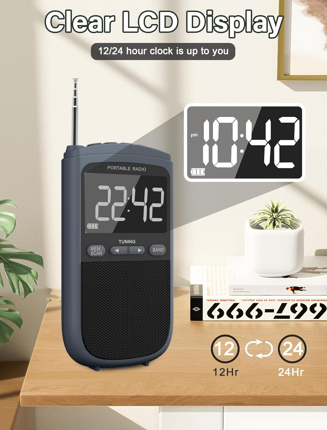 Greadio AM FM Walkman Radio, 900mAh Rechargeable Pocket Radio with Alarm Clock for Walking, Jogging