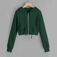 thumbnail image 2 of Women Cropped Zip Up Hoodie Long Sleeve Y2K Trendy Jacket Casual Cute Top Sweatshirt 2025 Fall Clothes for School Green, 2 of 5
