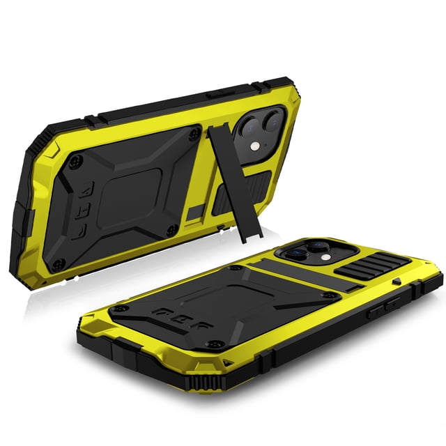Amdohai Heavy Duty Phone Cover Metal Case Shockproof Anti-drop Mobile Phone Shell Case Replacement for iphone 12 mini Yellow